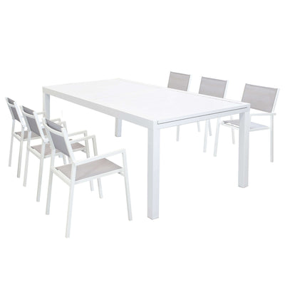 DEXTER - set tavolo 200/300x100 struttura e piano in alluminio compreso di 6 sedute Bianco