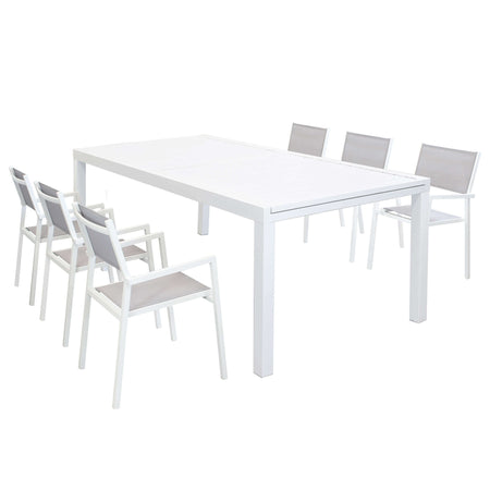 DEXTER - set tavolo 200/300x100 struttura e piano in alluminio compreso di 6 sedute Bianco Milani Home