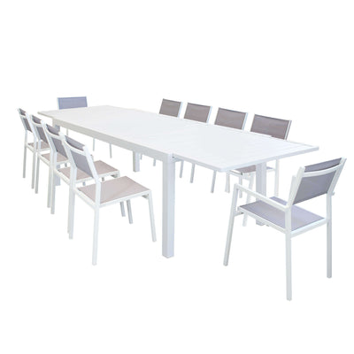 DEXTER - set tavolo 200/300x100 struttura e piano in alluminio compreso di 10 sedute Bianco Milani Home