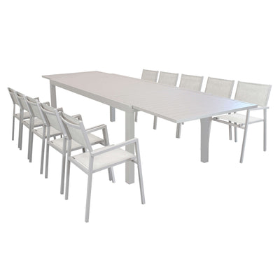 DEXTER - set tavolo 200/300x100 struttura e piano in alluminio compreso di 10 sedute Tortora Milani Home
