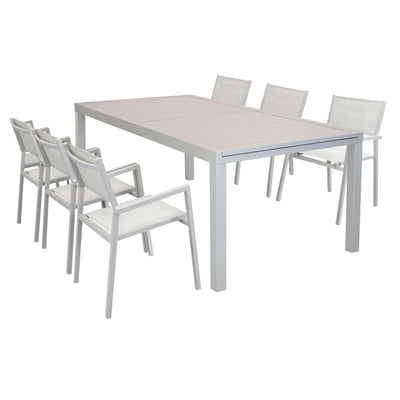 DEXTER - set tavolo 200/300x100 struttura e piano in alluminio compreso di 6 sedute Tortora Milani Home