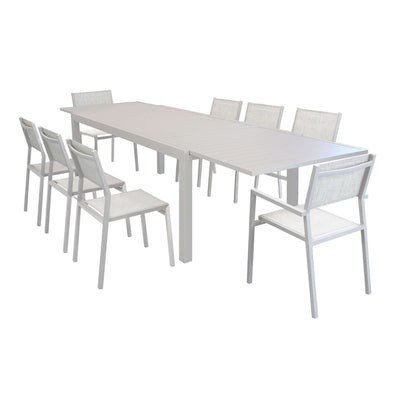 DEXTER - set tavolo 200/300x100 struttura e piano in alluminio compreso di 8 sedute Tortora Milani Home