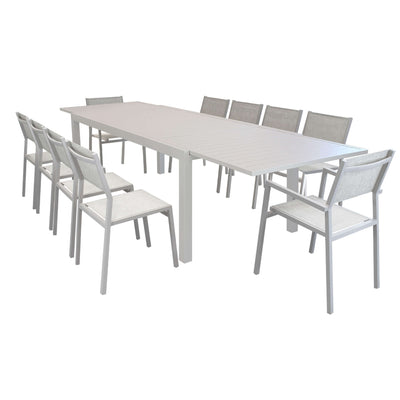 DEXTER - set tavolo 200/300x100 struttura e piano in alluminio compreso di 10 sedute Tortora