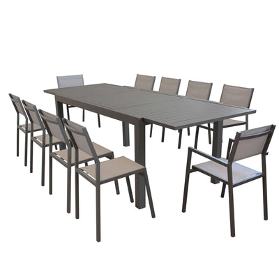 DEXTER - set tavolo 200/300x100 struttura e piano in alluminio compreso di 10 sedute Taupe Milani Home