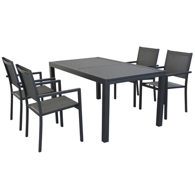 DEXTER - set tavolo da giardino allungabile in alluminio 160/240x90 compreso di 4 poltrone in alluminio e textilene Antracite Milani Home