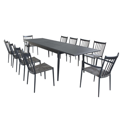 IMPERIUM - set tavolo da giardino allungabile in alluminio 200/300x90 compreso di 8 sedie e 2 poltrone in alluminio e polyrattan Antracite Milani Home