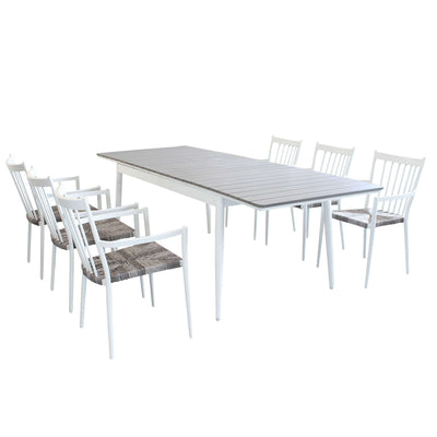 DONATO - set tavolo da giardino allungabile in alluminio e polywood 160/240x90 compreso di 6 poltrone in alluminio e polyrattan Grigio Milani Home
