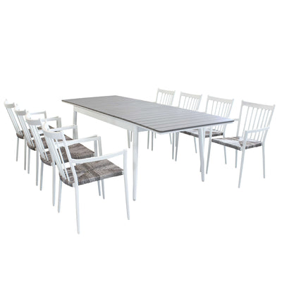 DONATO - set tavolo da giardino allungabile in alluminio e polywood 160/240x90 compreso di 8 poltrone in alluminio e polyrattan Grigio Milani Home