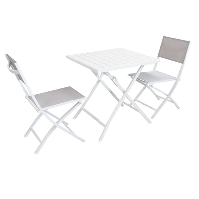 ABELUS - set tavolo da giardino pieghevole salvaspazio in alluminio 70x70 compreso di 2 sedie in alluminio e textilene Bianco Milani Home