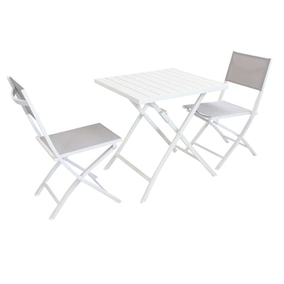 ABELUS - set tavolo da giardino pieghevole salvaspazio in alluminio 70x70 compreso di 2 sedie in alluminio e textilene Bianco