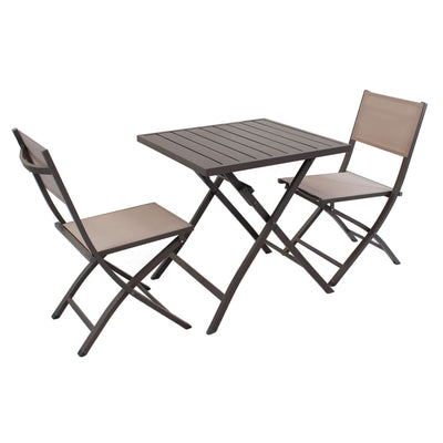 ABELUS - set tavolo da giardino pieghevole salvaspazio in alluminio 70x70 compreso di 2 sedie in alluminio e textilene Bianco