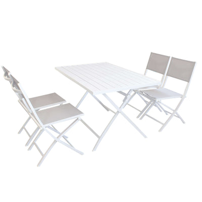 ABELUS - set tavolo da giardino pieghevole salvaspazio in alluminio 70x130 compreso di 4 sedie in alluminio e textilene Bianco
