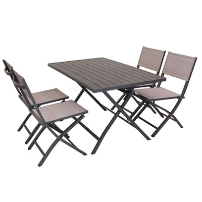 ABELUS - set tavolo da giardino pieghevole salvaspazio in alluminio 70x130 compreso di 4 sedie in alluminio e textilene Taupe Milani Home