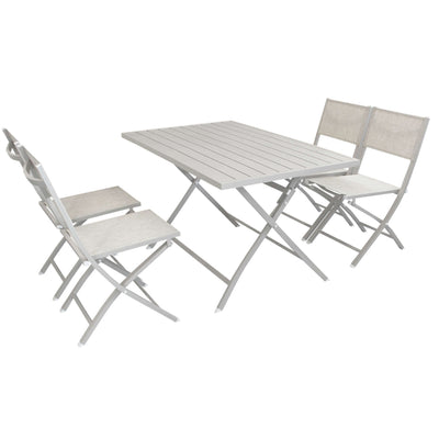 ABELUS - set tavolo da giardino pieghevole salvaspazio in alluminio 70x130 compreso di 4 sedie in alluminio e textilene Tortora Milani Home