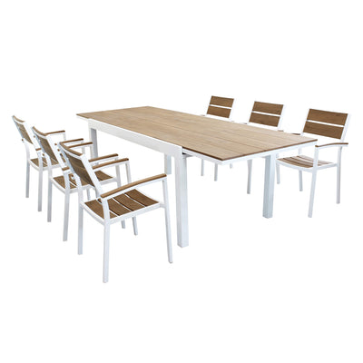 VIDUUS - set tavolo 160/240x95 struttura in alluminio bianco compreso di 6 sedute Bianco