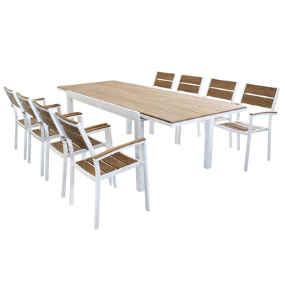 VIDUUS - set tavolo 160/240x95 struttura in alluminio bianco compreso di 8 sedute Bianco