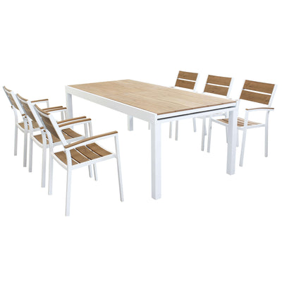 VIDUUS - set tavolo 200/300x95 struttura in alluminio compreso di 6 sedute Bianco