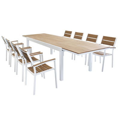 VIDUUS - set tavolo 200/300x95 struttura in alluminio compreso di 8 sedute Bianco