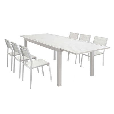DEXTER - set tavolo giardino rettangolare allungabile 160/240x90 con 6 sedie in alluminio e textilene tortora da esterno Tortora Milani Home
