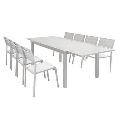 DEXTER - set tavolo giardino rettangolare allungabile 160/240x90 con 8 sedie in alluminio e textilene tortora da esterno Tortora Milani Home