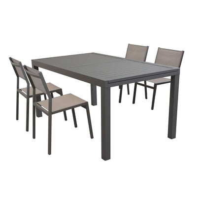 DEXTER - set tavolo in alluminio cm 160/240x90x75 h con 4 sedute Taupe Milani Home