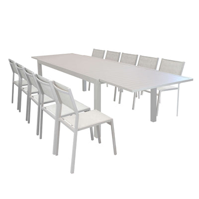 DEXTER - set tavolo giardino rettangolare allungabile 200/300x100 con 10 sedie in alluminio e textilene tortora da esterno Tortora