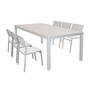 DEXTER - set tavolo giardino rettangolare allungabile 200/300x100 con 6 sedie in alluminio e textilene tortora da esterno Tortora Milani Home