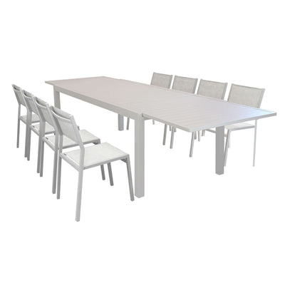 DEXTER - set tavolo giardino rettangolare allungabile 200/300x100 con 8 sedie in alluminio e textilene tortora da esterno Tortora