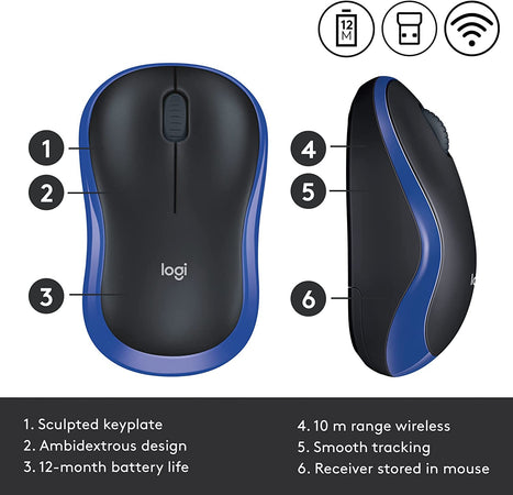 Logitech M185 Mouse Wireless Blu