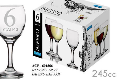 6 BICCHIERI Calici in vetro 245CC per Acqua e Vino Bicchiere in Vetro elegante art . ACF 601866 IMPERO Bicchieri in vetro L'Orchidea - Siderno, Commerciovirtuoso.it