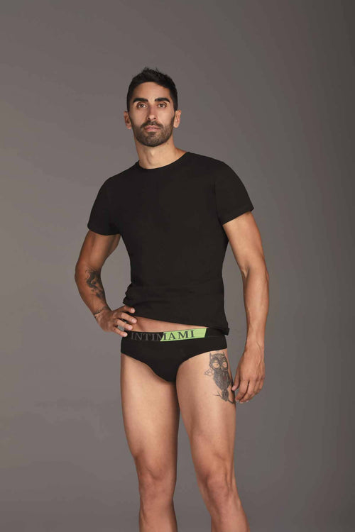 art.iu161t INTIMAMI cordinato uomo mezza manica intimo maglia nera bielastica + slip bielastico nero intimo uomo L'Orchidea - Siderno, Commerciovirtuoso.it
