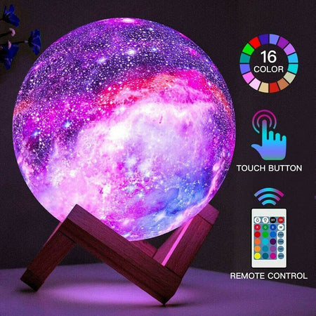 Lampada Sfera Forma Di Luna 3d . Led Rgb Colori Galaxy Touch Telecomando Each