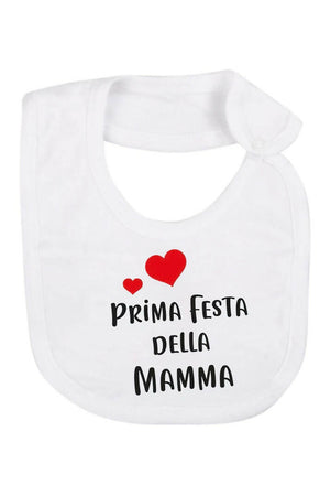 BabyVip Bavetta in cotone con stampa "Prima festa della Mamma" o "Prima festa del Papà" divertente, funny, colorato, simpatico