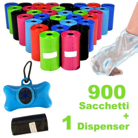 900 Sacchetti Igienici Per Bisogni Escrementi Cani Raccolta Feci Con Dispenser