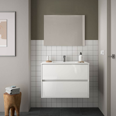 Mobile bagno sospeso Tovel con lavabo e specchio bianco lucido 80x46x54 H Effezeta Italia