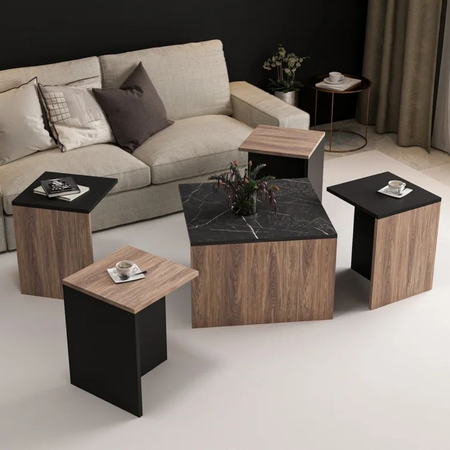 Set tavolini da salotto Owentav nero e noce nucleo effetto marmo Effezeta Italia