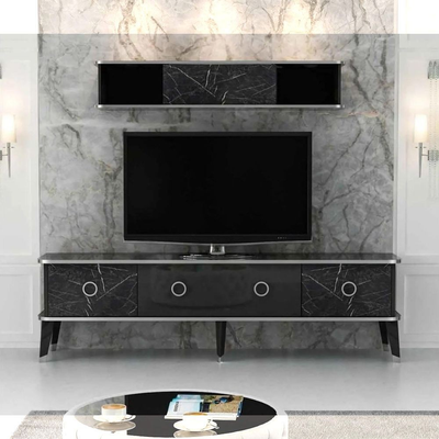 Porta tv con pensile Bientv 180 effetto marmo nero particolari argento Effezeta Italia
