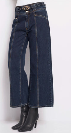 Gaudi Jeans Donna Larghi Blu Scuro Con Cintura Vita Regolare A Zampa