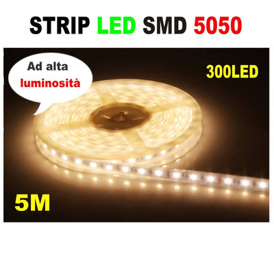 Striscia Strip LED Resistente all'acqua - 5 Metri - SMD5050 BIANCO CALDO - 300 L Illuminazione/Strisce LED Trade Shop italia - Napoli, Commerciovirtuoso.it