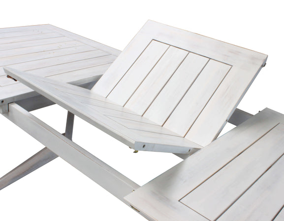 CAESAR - set tavolo da giardino allungabile 150/200x90 compreso di 6 sedie in legno massiccio di acacia Bianco