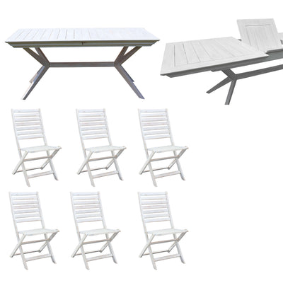 CAESAR - set tavolo da giardino allungabile 180/240x90 compreso di 6 sedie in legno massiccio di acacia Bianco Milani Home