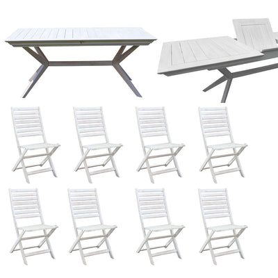 CAESAR - set tavolo da giardino allungabile 180/240x90 compreso di 8 sedie in legno massiccio di acacia Bianco Milani Home