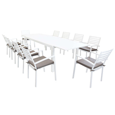 DEXTER - set tavolo da giardino allungabile 200/300x100 compreso di 10 poltrone in alluminio Bianco