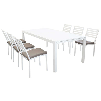 DEXTER - set tavolo da giardino allungabile 200/300x100 compreso di 6 sedie in alluminio Bianco Milani Home