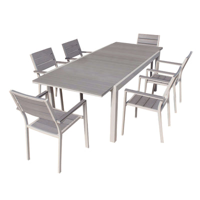 TRIUMPHUS - set tavolo da giardino allungabile 180/240x100 compreso di 6 poltrone in alluminio e polywood Tortora Milani Home