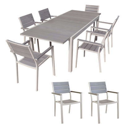 TRIUMPHUS - set tavolo da giardino allungabile 180/240x100 compreso di 8 poltrone in alluminio e polywood Tortora Milani Home