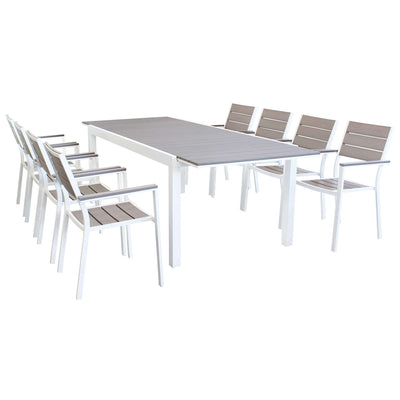 TRIUMPHUS - set tavolo da giardino allungabile 180/240x100 compreso di 8 poltrone in alluminio e polywood Bianco Milani Home
