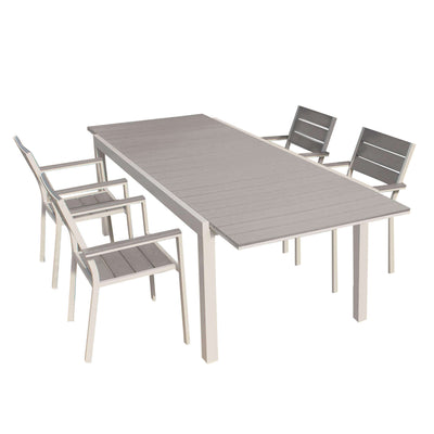 TRIUMPHUS - set tavolo da giardino allungabile 180/240x100 compreso di 4 poltrone in alluminio e polywood Bianco Milani Home