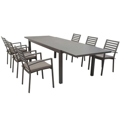 DEXTER - set tavolo da giardino allungabile 200/300x100 compreso di 6 poltrone in alluminio Taupe