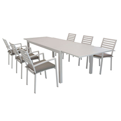 DEXTER - set tavolo da giardino allungabile 200/300x100 compreso di 6 poltrone in alluminio Tortora Milani Home
